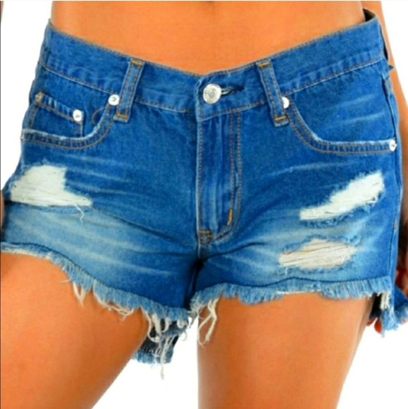 Pants - Low rise destroyed denim shorts